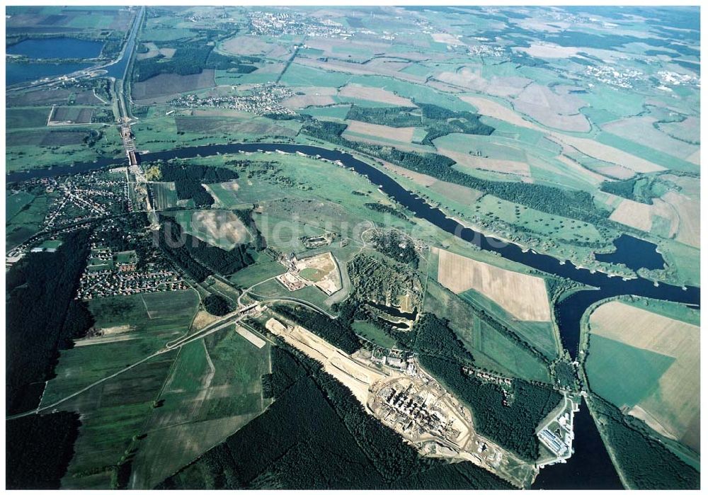 Luftaufnahme Hohenwarthe - Bau der Doppelsparschleuse Hohenwarthe am Wasserstraßenkreuz Magdeburg.