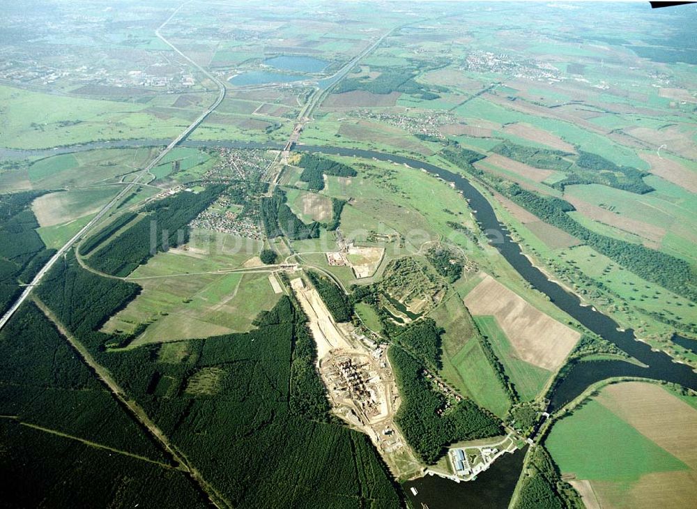 Hohenwarthe von oben - Bau der Doppelsparschleuse Hohenwarthe am Wasserstraßenkreuz Magdeburg.