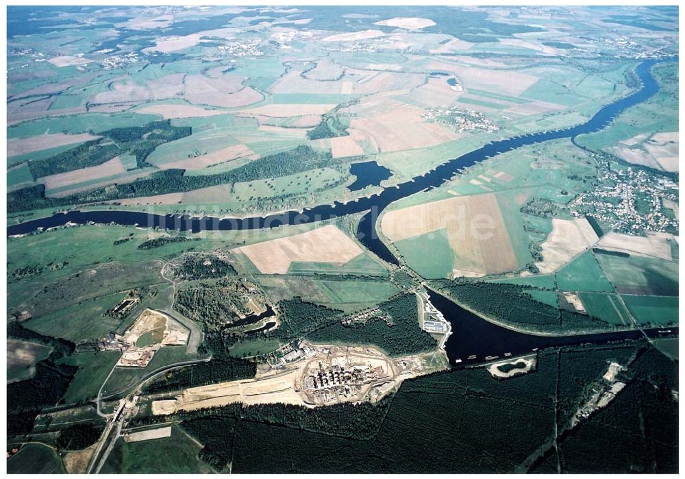 Luftbild Hohenwarthe - Bau der Doppelsparschleuse Hohenwarthe am Wasserstraßenkreuz Magdeburg.