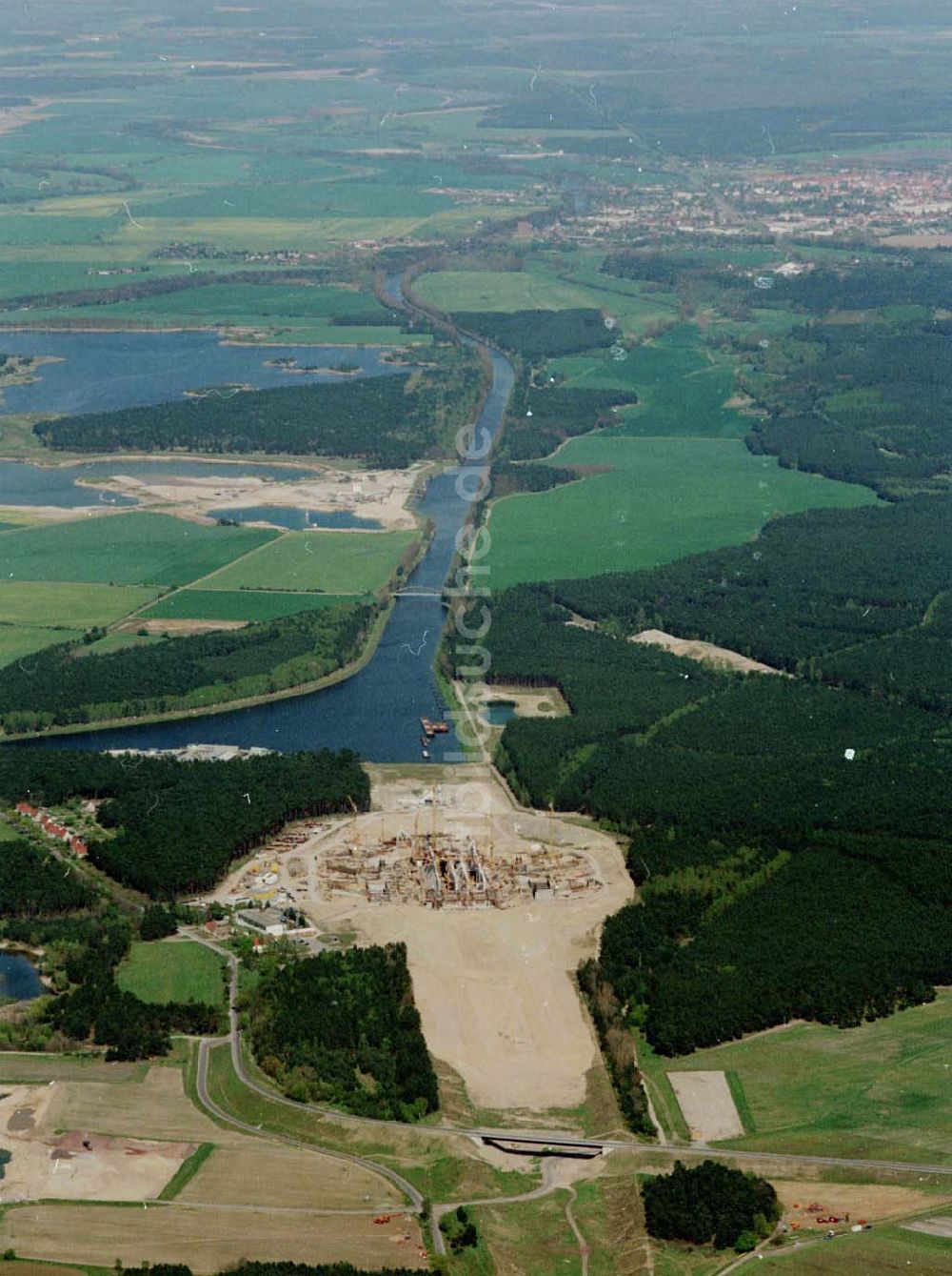 Luftaufnahme Hohenwarthe - Bau der Doppelsparschleuse Hohenwarthe am Wasserstraßenkreuz Magdeburg.