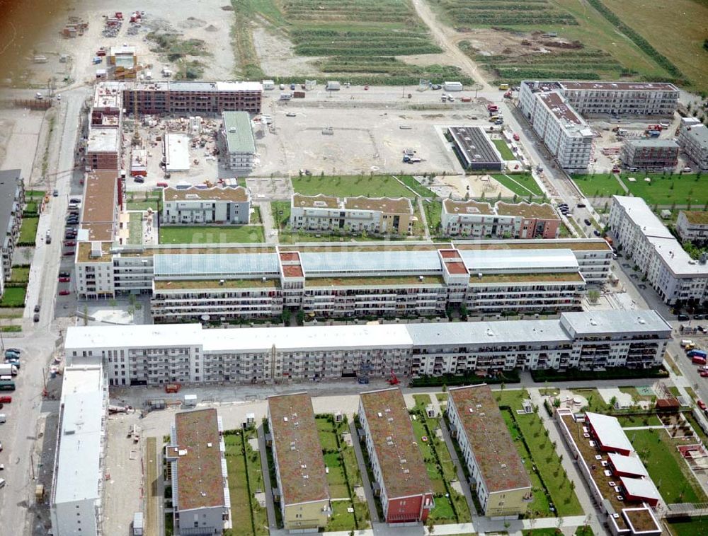 Luftbild München - Bau eines Galeriehauses am Messegelände in München - Riem.