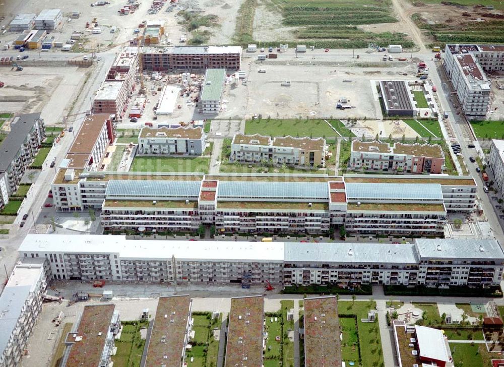 Luftaufnahme München - Bau eines Galeriehauses am Messegelände in München - Riem.