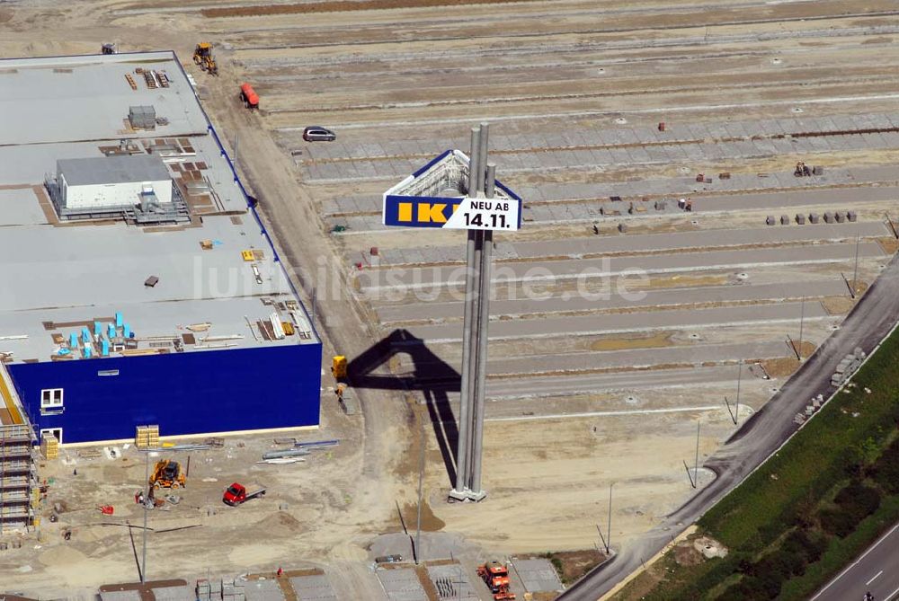 Augsburg von oben - Bau des IKEA Einrichtungshauses Augsburg