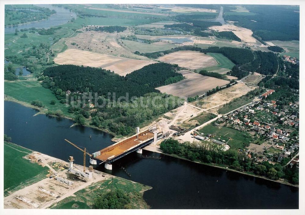 Hohenwarthe von oben - Bau der Kanalbrücke zwischen dem Schiffshebewerk Rothensee und der Doppelsparschleuse Hohenwarthe am Wasserstraßenkreuz Magdeburg