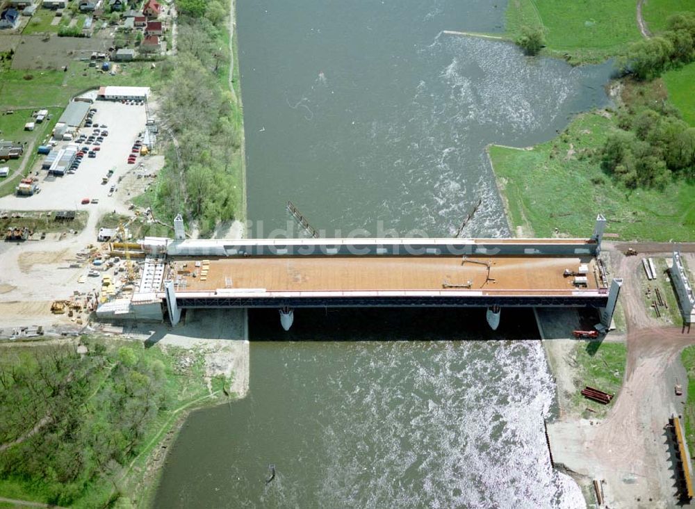 Hohenwarthe von oben - Bau der Kanalbrücke zwischen dem Schiffshebewerk Rothensee und der Doppelsparschleuse Hohenwarthe am Wasserstraßenkreuz Magdeburg