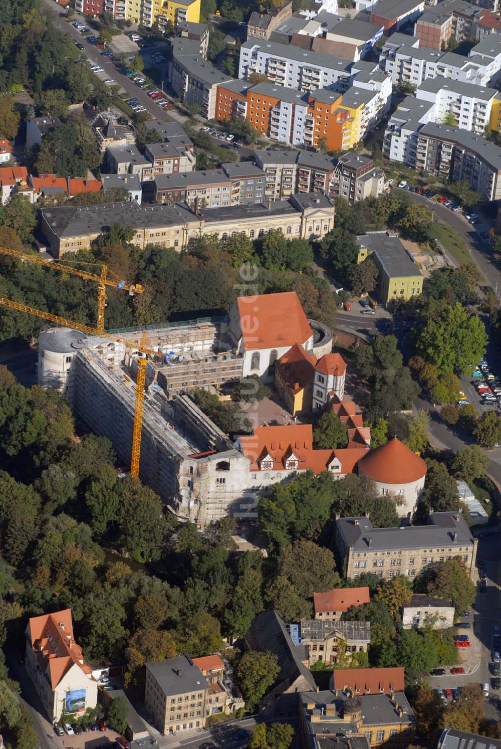 Luftaufnahme Halle - Bau an der Moritzburg in Halle