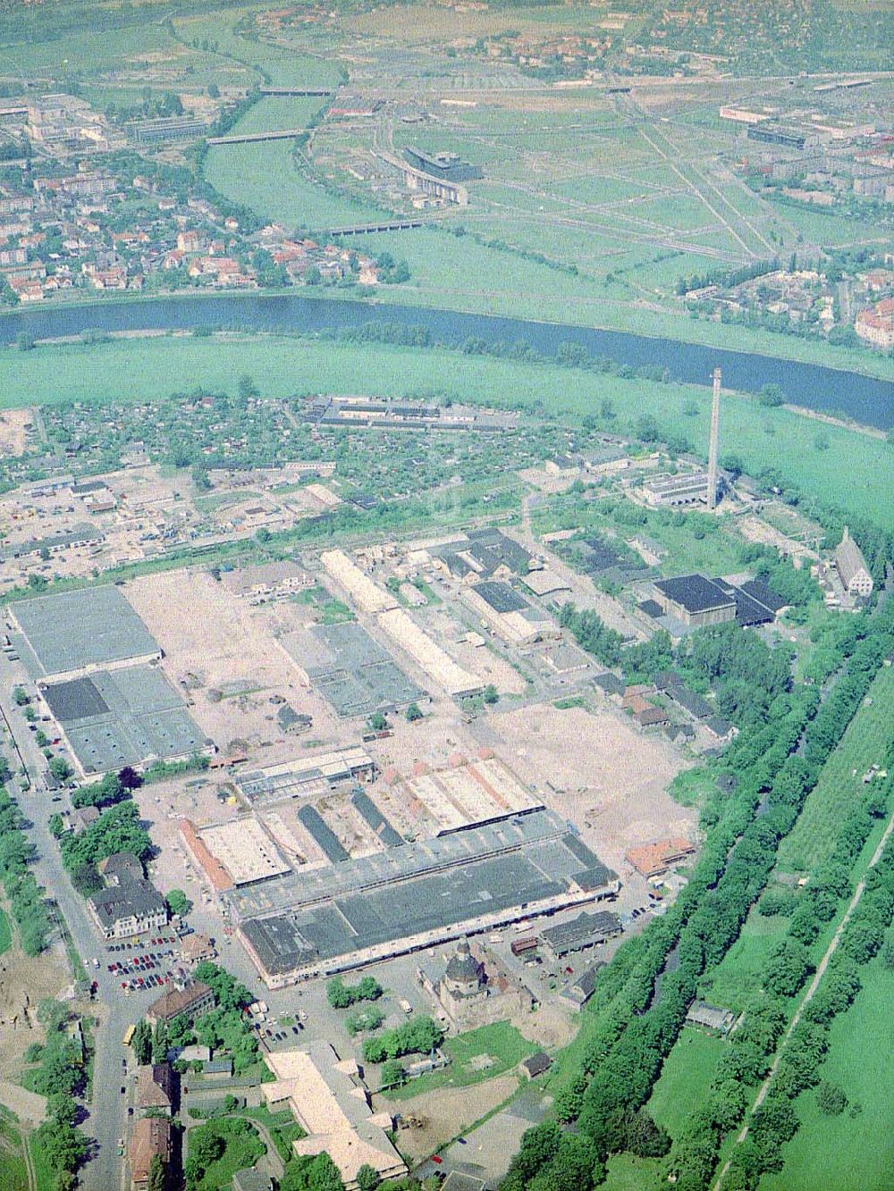 Luftbild Dresden / Sachs. - Bau der Neue Messe - ein Projekt der HVB-Immobilien AG auf dem Ostragehege (Gelände des Alten Schlachthofes) in Dresden