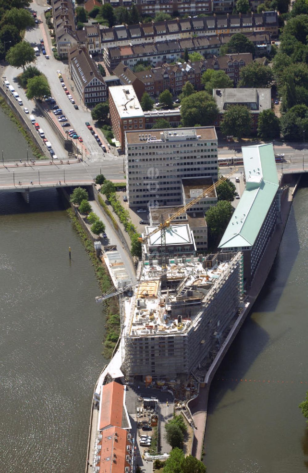 Bremen von oben - Bau der neuen Zentrale für die Beluga Group in Bremen