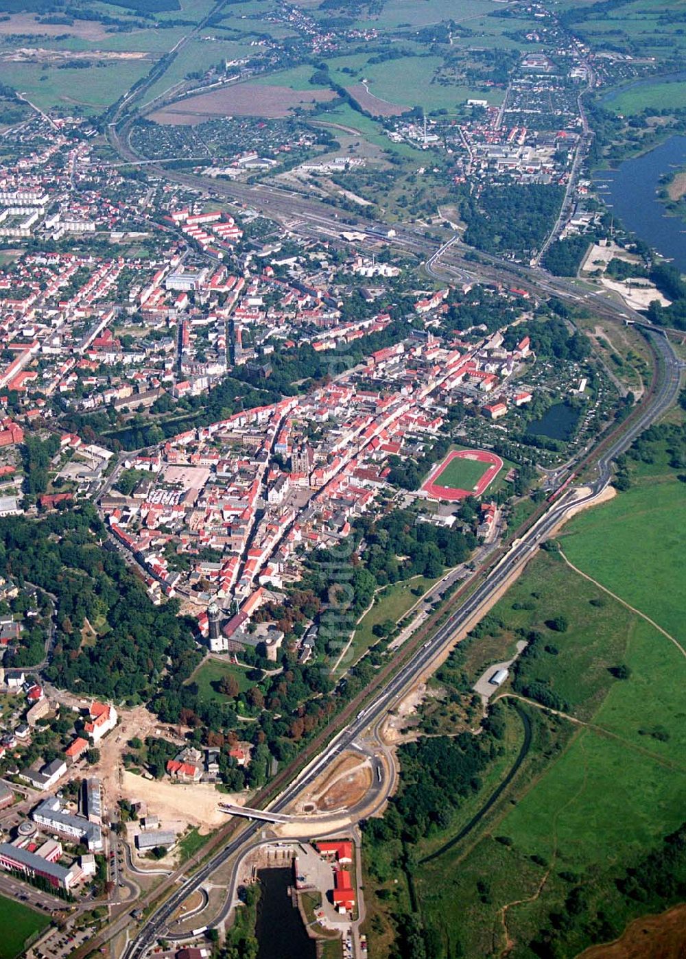 Wittenberg (Sachsen-Anhalt) aus der Vogelperspektive: Bau der Ortsumgehungsstraße - Wittenberg (Sachsen-Anhalt)