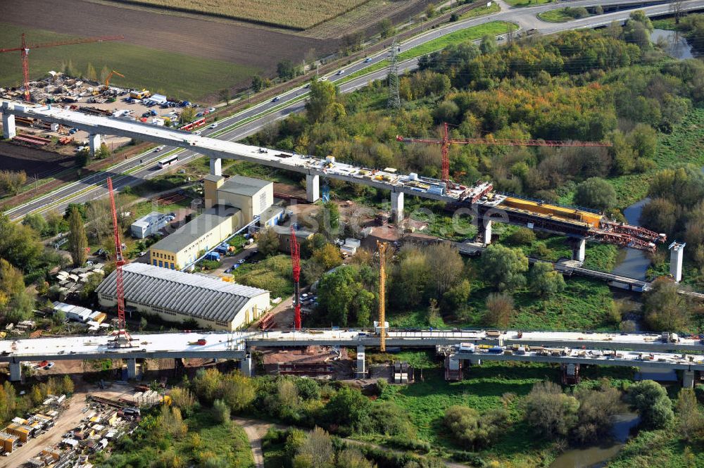 Rattmannsdorf von oben - Bau der Saale-Elster-Talbrücke