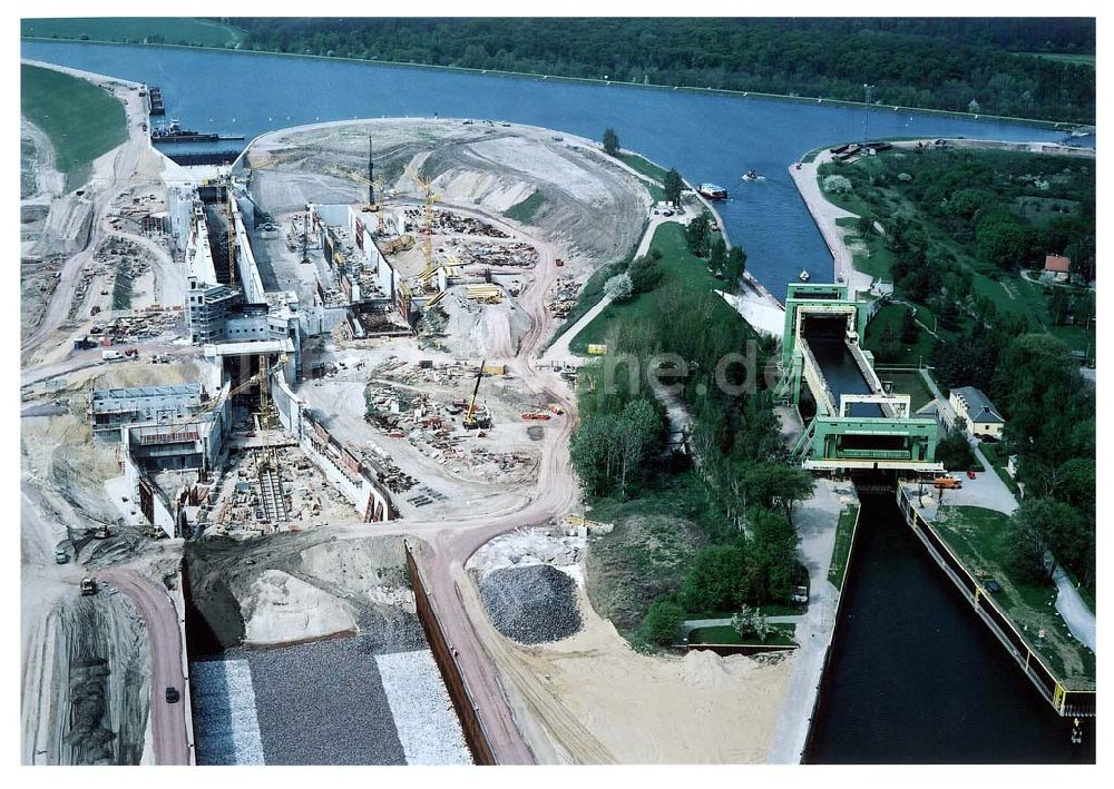 Rothensee aus der Vogelperspektive: Bau der Schleuse Rothensee am Schiffshebewerk Rothensee am Wasserstraßenkreuz Magdeburg.