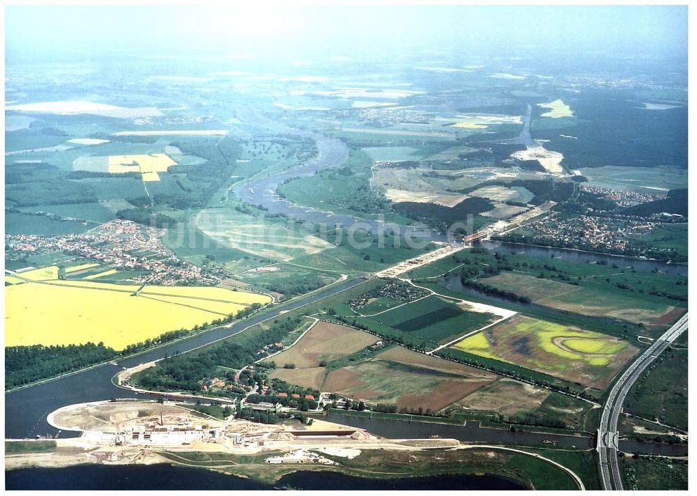 Luftbild Rothensee - Bau der Schleuse Rothensee am Schiffshebewerk Rothensee am Wasserstraßenkreuz Magdeburg.