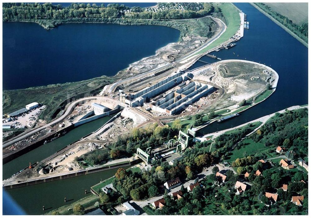 Rothensee von oben - Bau der Schleuse Rothensee am Schiffshebewerk Rothensee am Wasserstraßenkreuz Magdeburg.