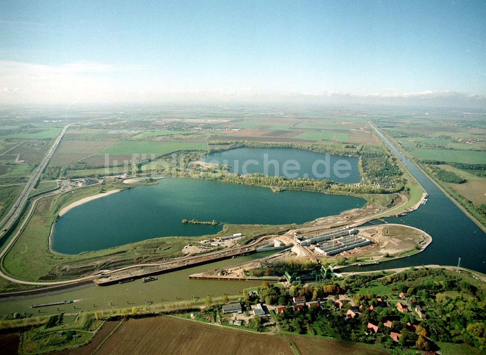 Luftbild Rothensee - Bau der Schleuse Rothensee am Schiffshebewerk Rothensee am Wasserstraßenkreuz Magdeburg.