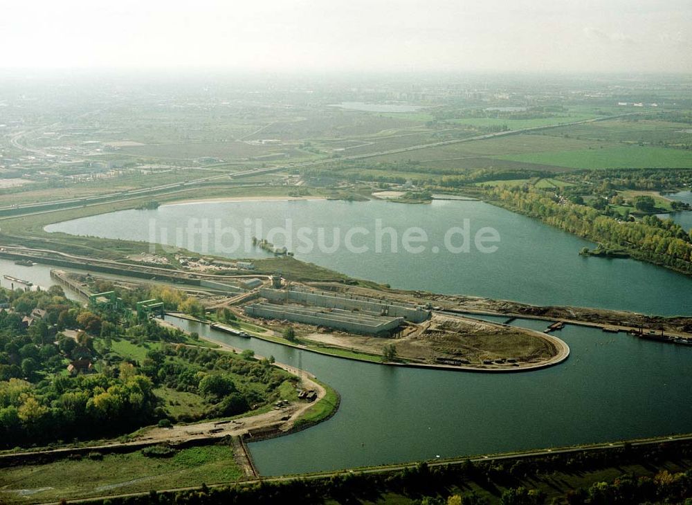 Rothensee von oben - Bau der Schleuse Rothensee am Schiffshebewerk Rothensee am Wasserstraßenkreuz Magdeburg.