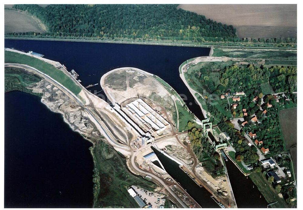 Rothensee aus der Vogelperspektive: Bau der Schleuse Rothensee am Schiffshebewerk Rothensee am Wasserstraßenkreuz Magdeburg.