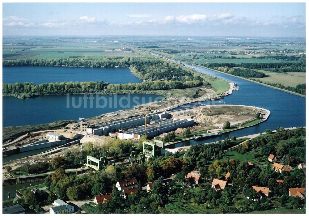 Luftaufnahme Rothensee - Bau der Schleuse Rothensee am Schiffshebewerk Rothensee am Wasserstraßenkreuz Magdeburg.