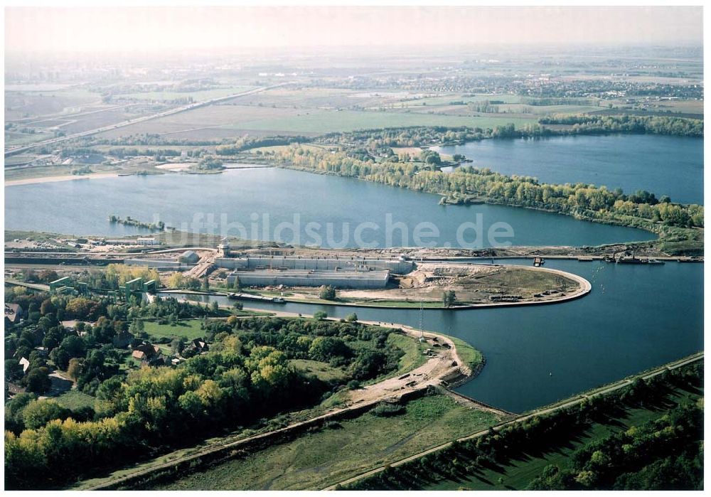 Rothensee von oben - Bau der Schleuse Rothensee am Schiffshebewerk Rothensee am Wasserstraßenkreuz Magdeburg.