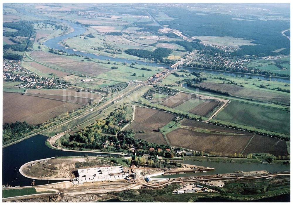 Rothensee aus der Vogelperspektive: Bau der Schleuse Rothensee am Schiffshebewerk Rothensee am Wasserstraßenkreuz Magdeburg.