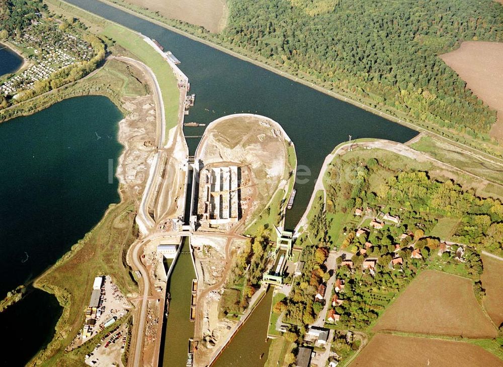 Rothensee von oben - Bau der Schleuse Rothensee am Schiffshebewerk Rothensee am Wasserstraßenkreuz Magdeburg.