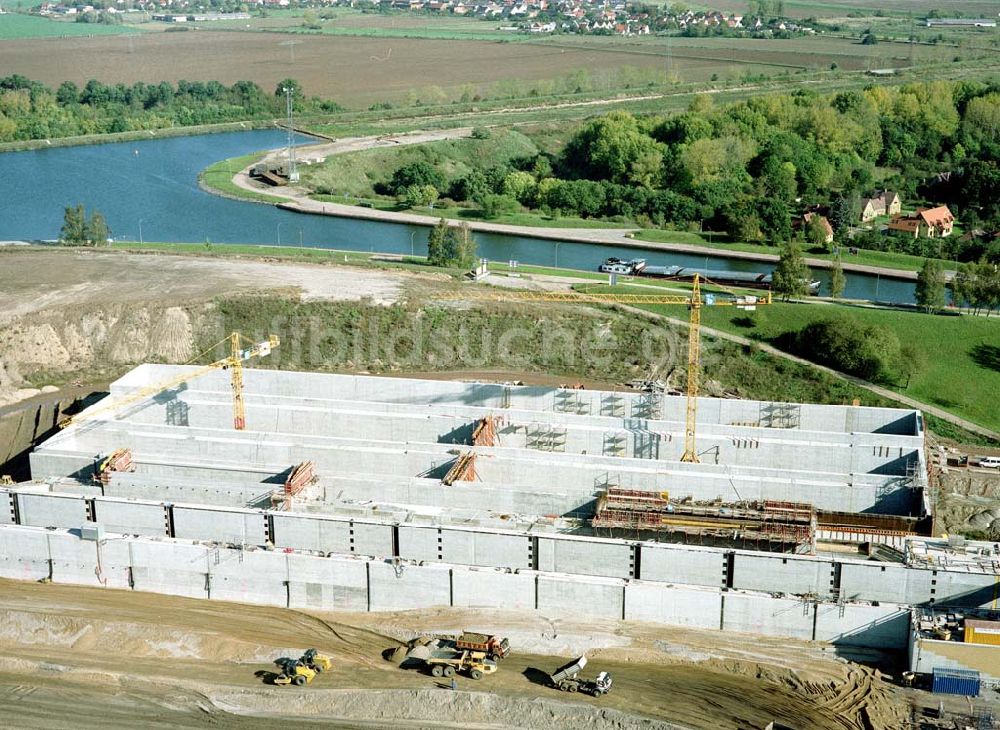 Rothensee von oben - Bau der Schleuse Rothensee am Schiffshebewerk Rothensee am Wasserstraßenkreuz Magdeburg.