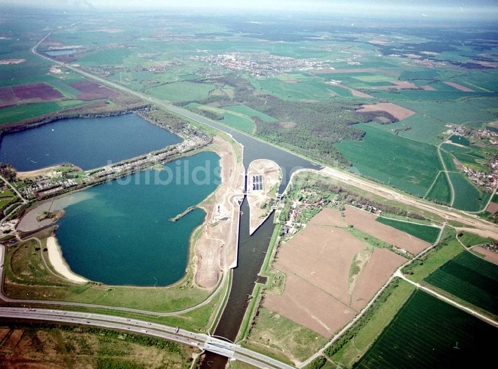 Rothensee aus der Vogelperspektive: Bau der Schleuse Rothensee am Schiffshebewerk Rotrhensee am Wasserstraßenkreuz Magdeburg.