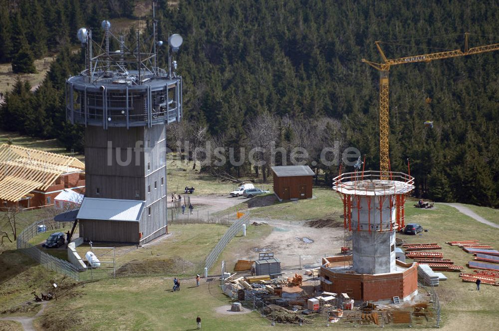 GEHLBERG von oben - Bau des Schneekopf- Turmes bei Gehlberg in Thüringen