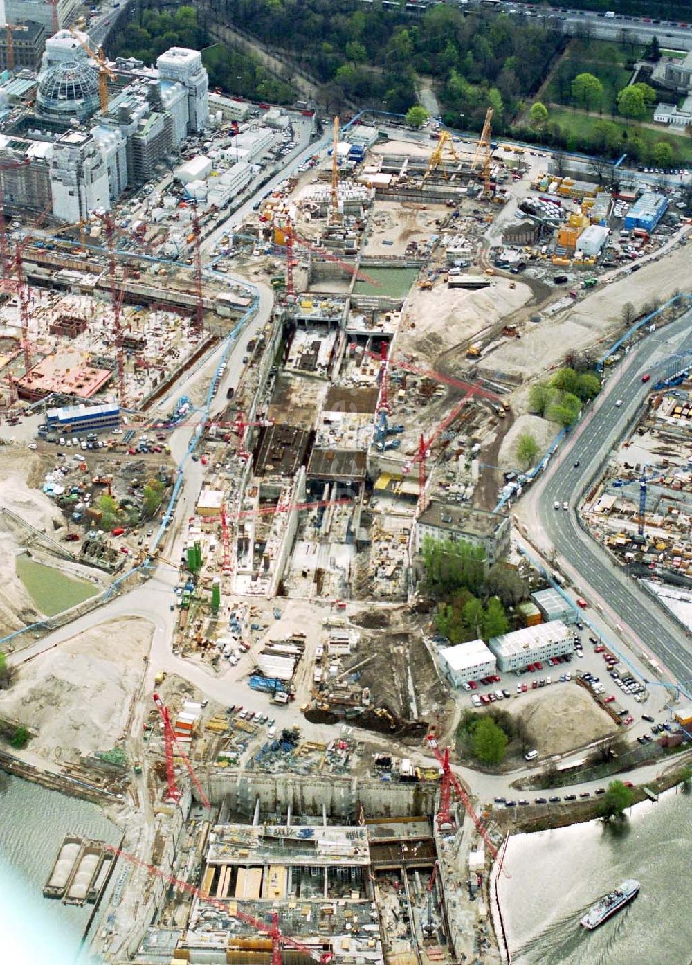 Luftaufnahme Berlin-Tiergarten - Bau des Tiergartentunnels am Reichstag.