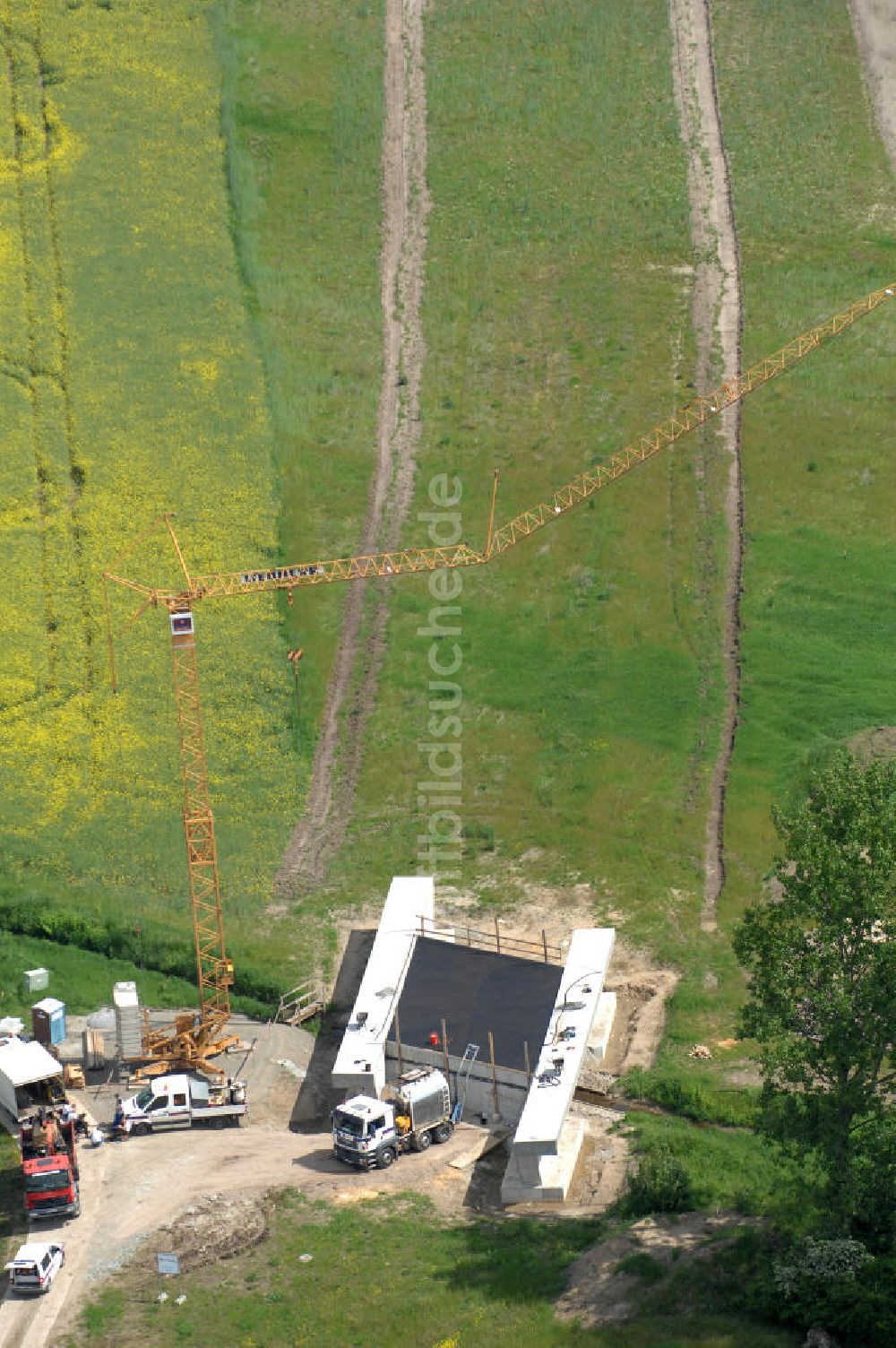 Oebisfelde von oben - Bau der Umgehungsstraße der B188 um Oebisfelde