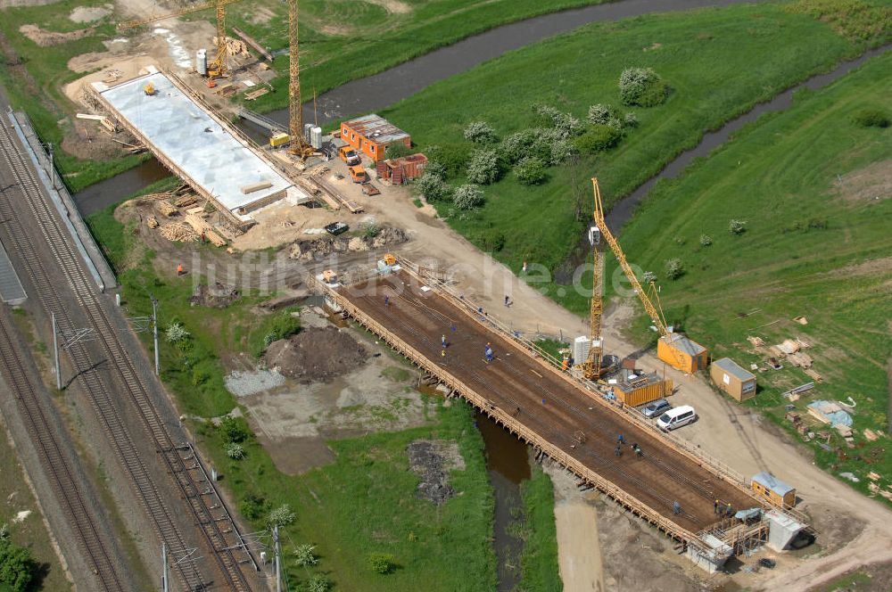 Oebisfelde von oben - Bau der Umgehungsstraße der B188 um Oebisfelde