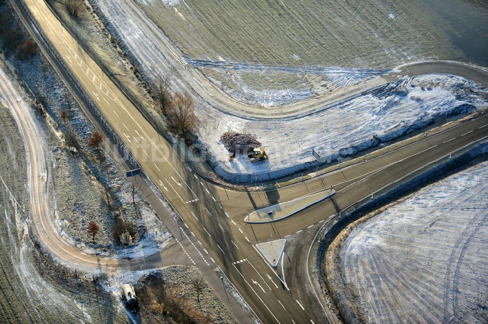 Oebisfelde von oben - Bau der Umgehungsstraße der B188 um Oebisfelde