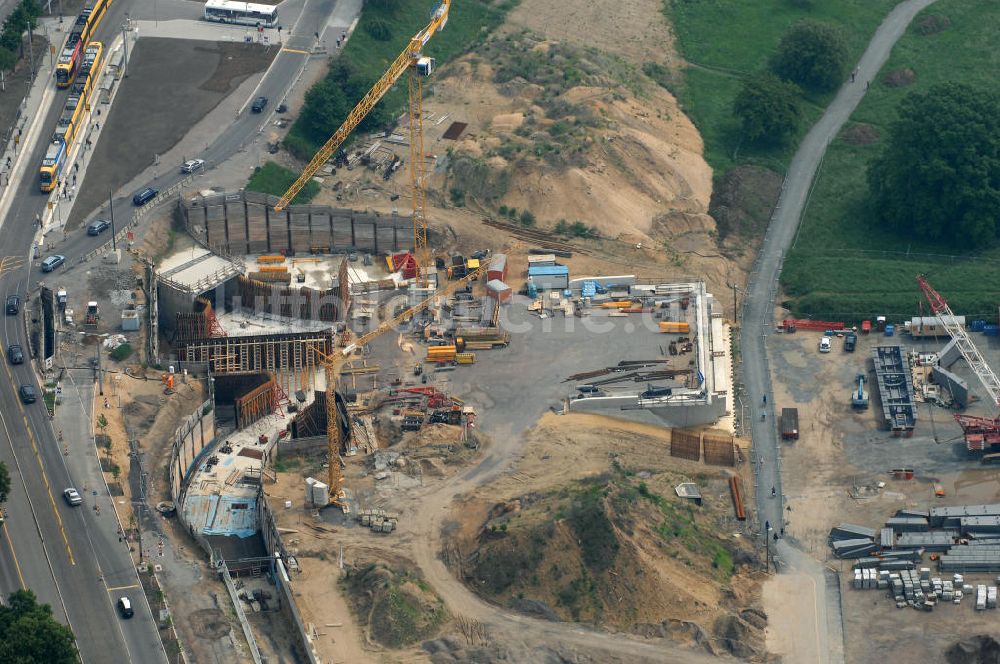 Luftaufnahme Dresden - Bau der Waldschlösschenbrücke in Dresden