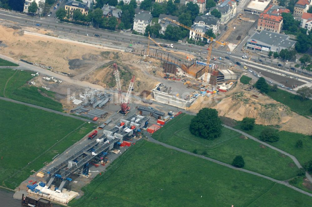 Luftaufnahme Dresden - Bau der Waldschlösschenbrücke in Dresden