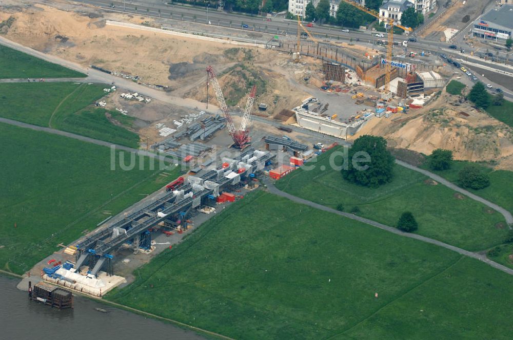 Dresden von oben - Bau der Waldschlösschenbrücke in Dresden