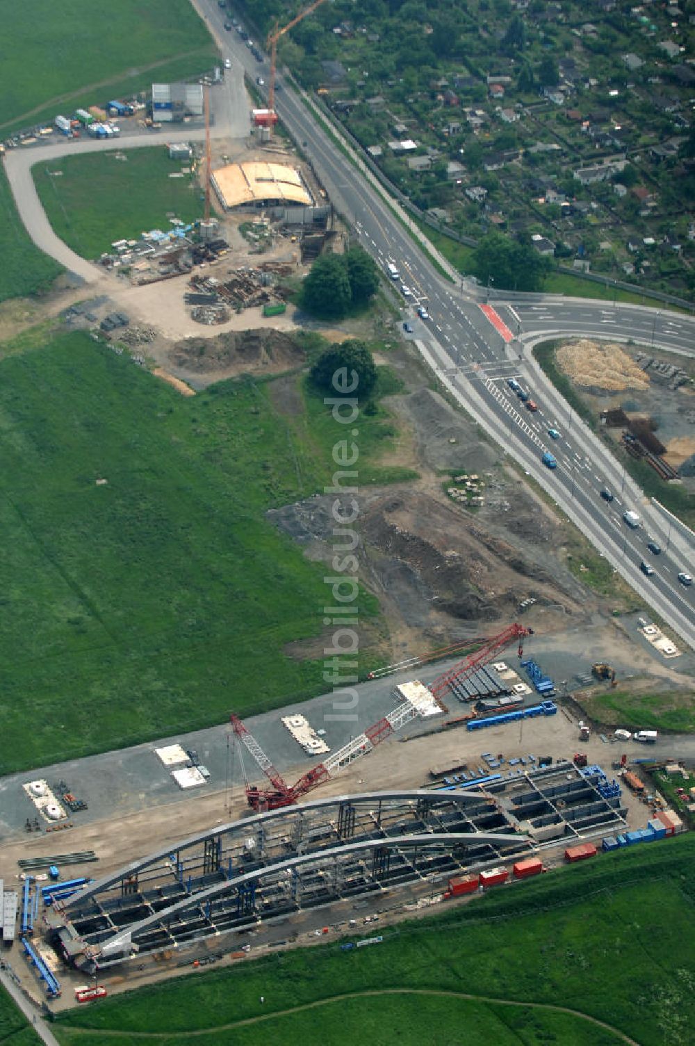 Luftaufnahme Dresden - Bau der Waldschlösschenbrücke in Dresden