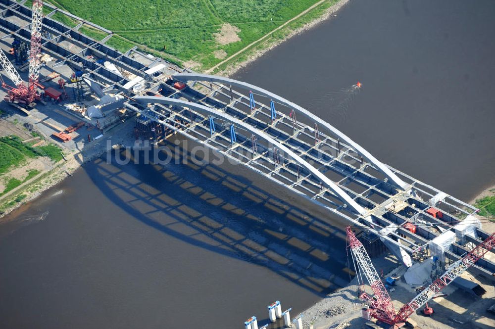 Luftaufnahme Dresden - Bau der Waldschlösschenbrücke in Dresden