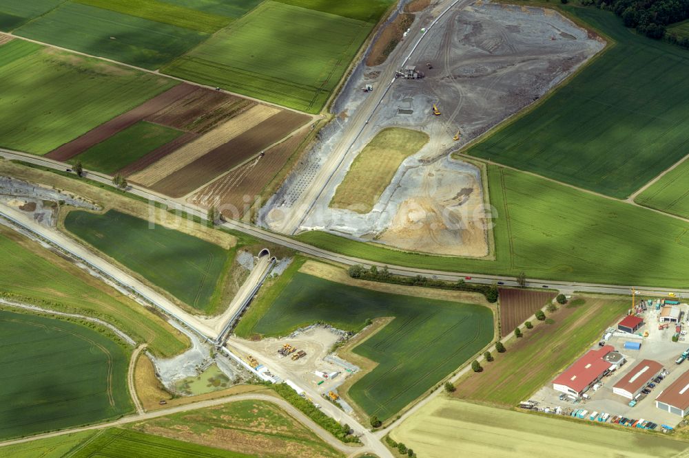 Dormettingen von oben - Bau einer Wasserleitung an der Steinfabrik Dormettingen GmbH und andere in Dormettingen im Bundesland Baden-Württemberg, Deutschland