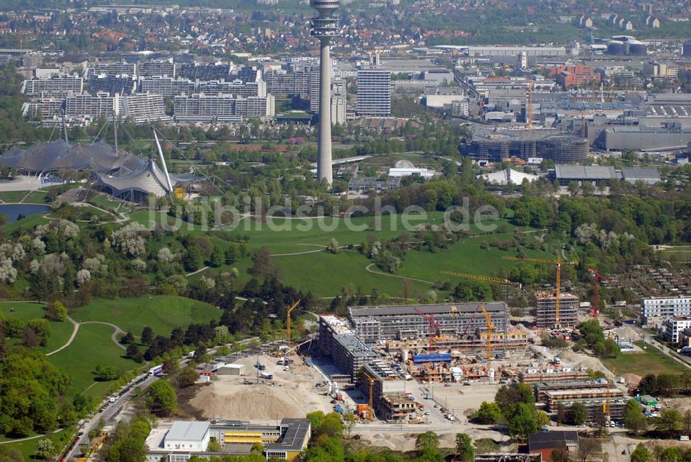 München aus der Vogelperspektive: Bau der Wohnanlagen in der Ackermannstraße (Ackermannbogen) in München