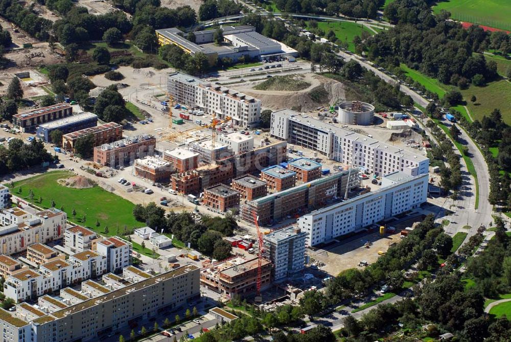 München aus der Vogelperspektive: Bau der Wohnanlagen in der Ackermannstraße (Ackermannbogen) in München