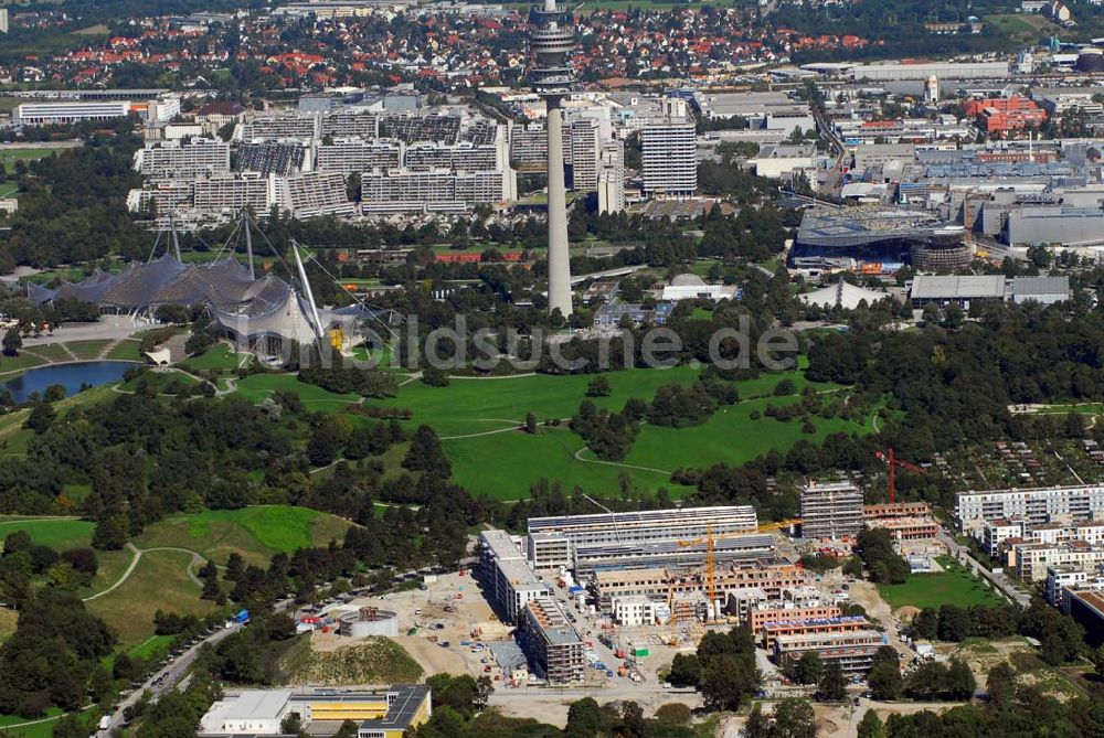 München aus der Vogelperspektive: Bau der Wohnanlagen in der Ackermannstraße (Ackermannbogen) in München