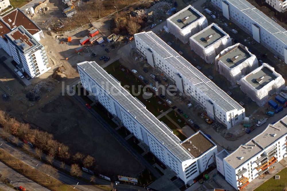 Luftbild München - Bau der Wohnanlagen in der Ackermannstraße (Ackermannbogen) in München