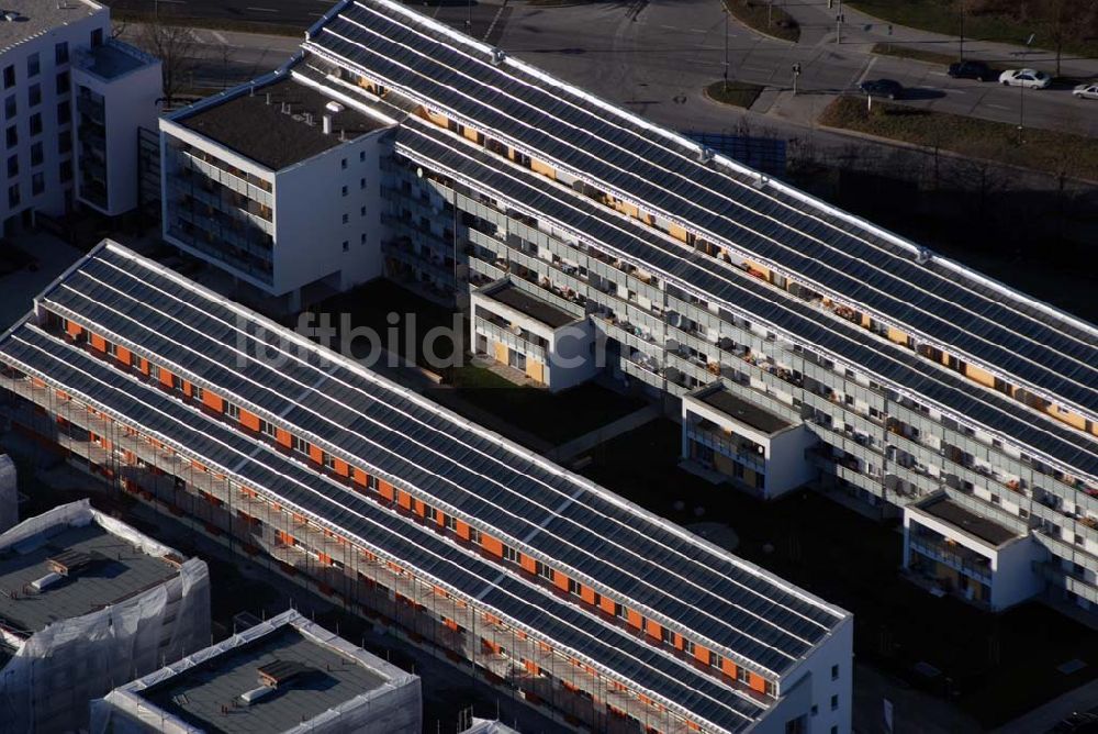 Luftbild München - Bau der Wohnanlagen in der Ackermannstraße (Ackermannbogen) in München