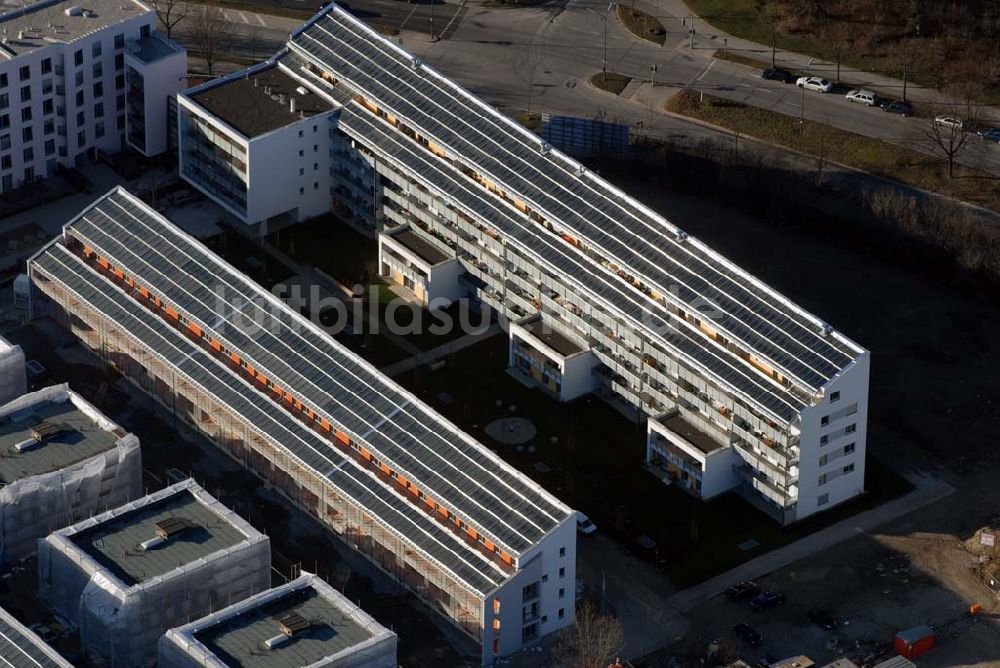 Luftaufnahme München - Bau der Wohnanlagen in der Ackermannstraße (Ackermannbogen) in München