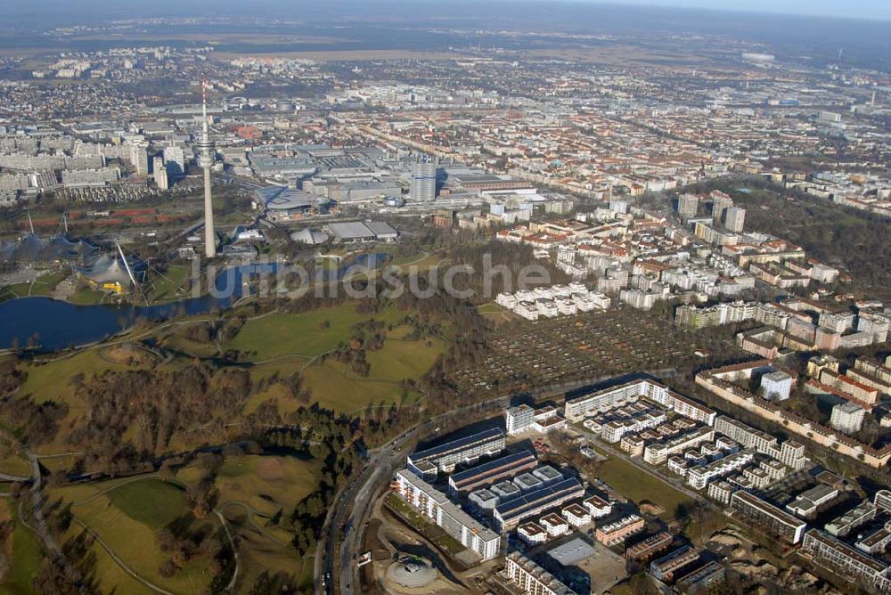 München aus der Vogelperspektive: Bau der Wohnanlagen in der Ackermannstraße (Ackermannbogen) in München