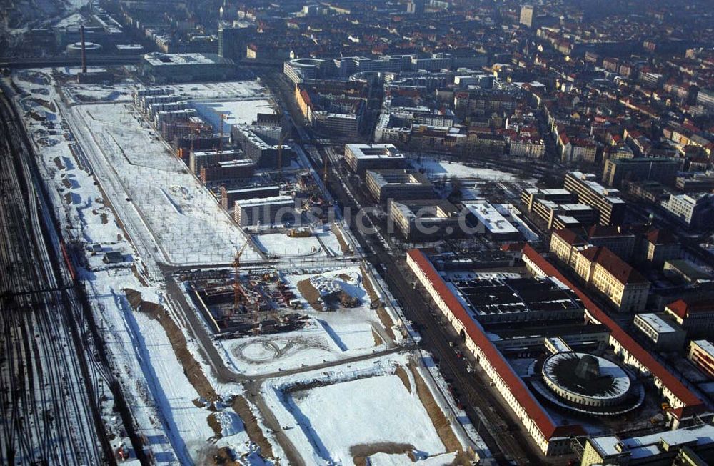 Luftbild München / Bayern - Bau der Wohnanlagen in der Ackermannstraße (Ackermannbogen) in München Schwabingen am Olympiapark