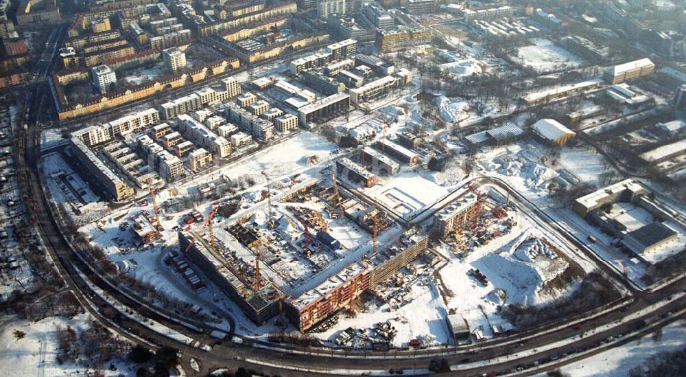 Luftaufnahme München / Bayern - Bau der Wohnanlagen in der Ackermannstraße (Ackermannbogen) in München Schwabingen am Olympiapark