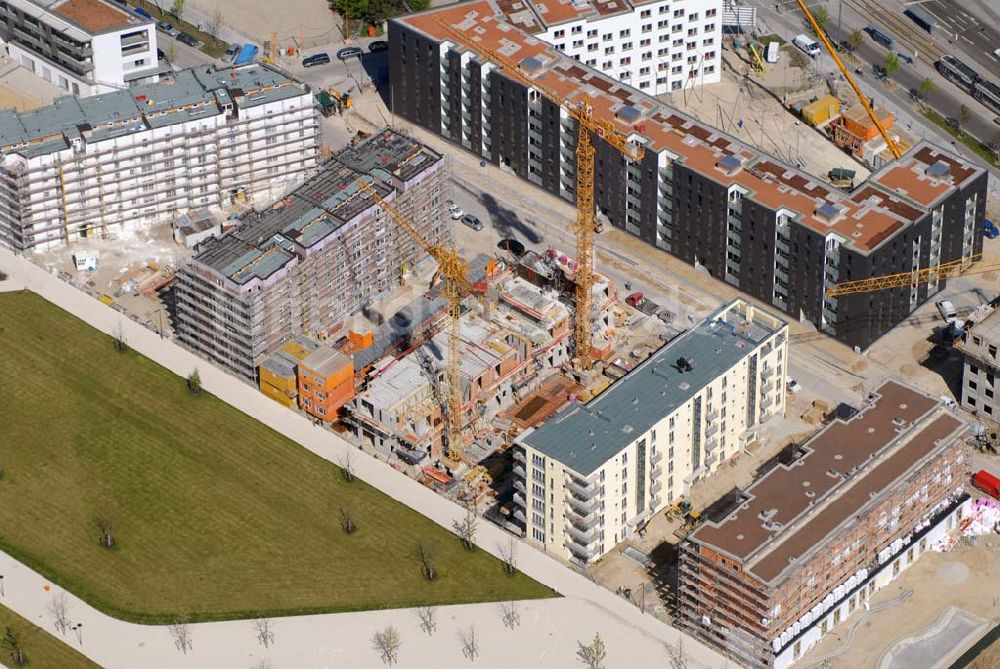 München aus der Vogelperspektive: Bau der Wohnanlagen im Arnulfpark in München