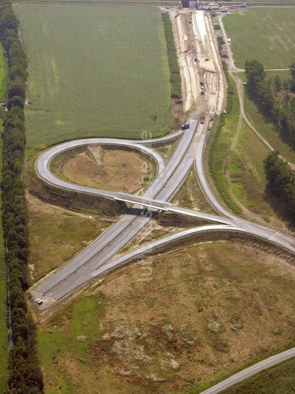 Trebbin von oben - Bauarbeiten an der Anschlussstelle Woltersdorf