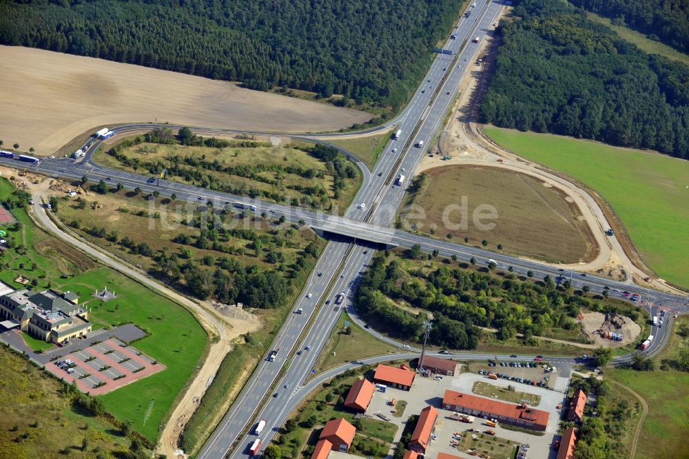 Luftbild Rangsdorf - Bauarbeiten an der Autobahnanschlussstelle Rangsdorf im Bundesland Brandenburg