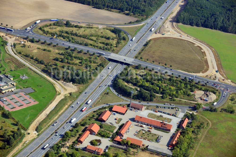 Luftaufnahme Rangsdorf - Bauarbeiten an der Autobahnanschlussstelle Rangsdorf im Bundesland Brandenburg